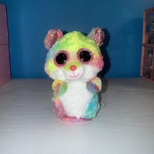 TY Tysilk Beanie Baby Rodney Hamster Plush Pastel Rainbow 6” EUC